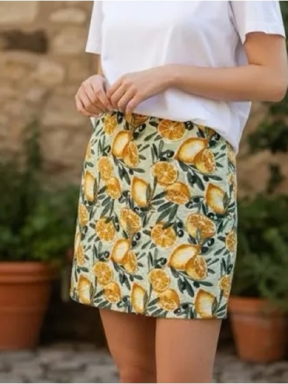 Abercrombie & Fitch Yellow Lemon-Print Mini Skort